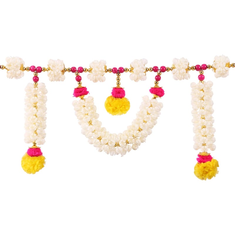 CREYENTES Artificial Jasmin Flower ToranToran for Door Wall Hanging Bandarwal for Home Door Door Decor Diwali Toran Decoration for Festival Temple Pooja Room Wooden Moti Mogra - Image 5
