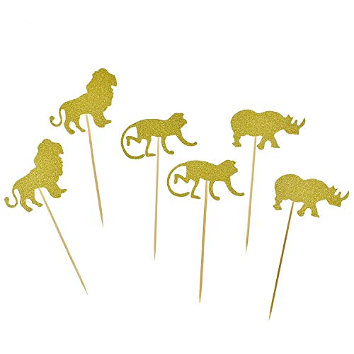 TKMOS 30 Pack Gold Glitter Jungle Safari Animal Cake Cupcake Toppers Cupcake Picks Decorations for Jungle Safari Animal Themed Baby Shower Birthday Party - Image 5