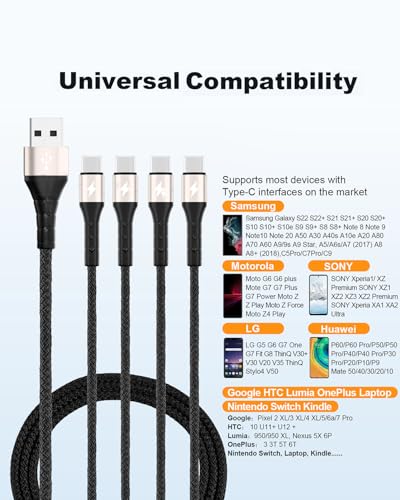 SIQIWO Multi USB C Cable Fast Charging, [4FT/2 Pack] QC 3.0(3A) USB C Splitter Cable, 4 in 1 Charger Cord with 4 Type C Ports, for iPhone 17/16/15 Series, iPad Air/Pro, Samsung Galaxy S25, Pixel, PS5 - Image 4