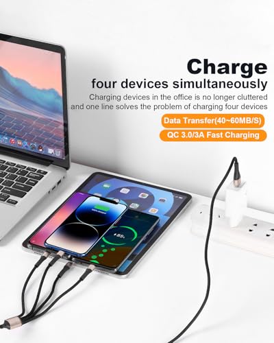 SIQIWO Multi USB C Cable Fast Charging, [4FT/2 Pack] QC 3.0(3A) USB C Splitter Cable, 4 in 1 Charger Cord with 4 Type C Ports, for iPhone 17/16/15 Series, iPad Air/Pro, Samsung Galaxy S25, Pixel, PS5 - Image 2