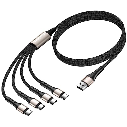 SIQIWO Multi USB C Cable Fast Charging, [4FT/2 Pack] QC 3.0(3A) USB C Splitter Cable, 4 in 1 Charger Cord with 4 Type C Ports, for iPhone 17/16/15 Series, iPad Air/Pro, Samsung Galaxy S25, Pixel, PS5 - Image 1
