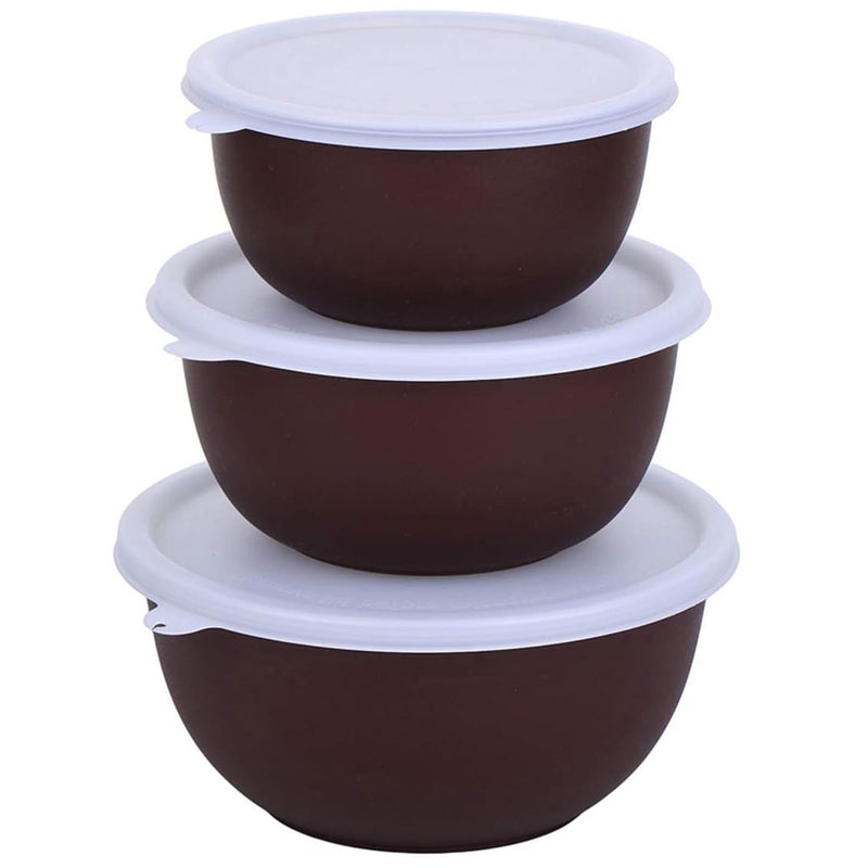 Zaib Stainless Steel Micrwoave Safe Containers with Lid for Kitchen Food Stroage | Euro Mixing Bowls, Capacity: 1250 ML, 750 ML, 500 ML (WL Dark Brown 3) - Image 1