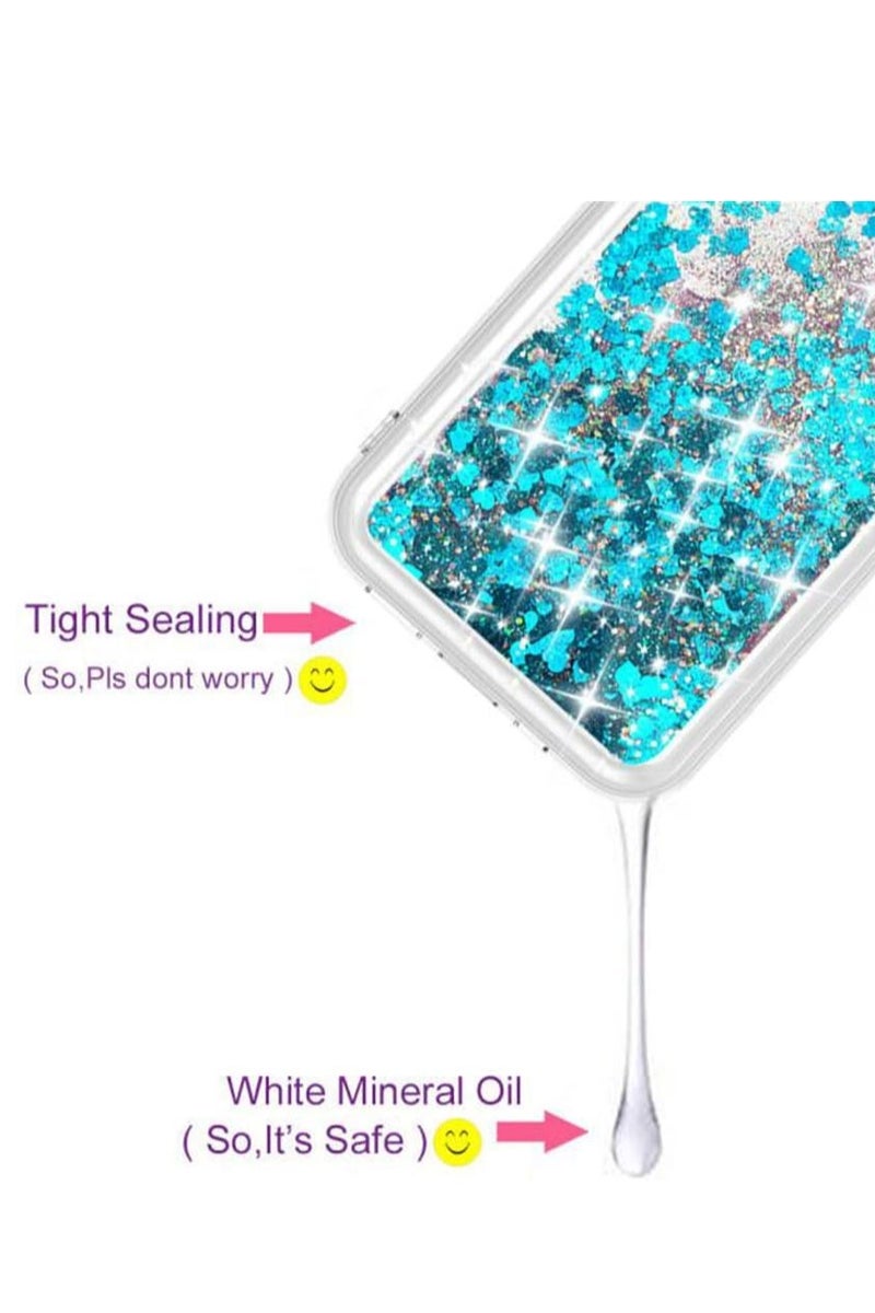 كايس كلوب جراب iPhone 16 Pro اللامع - غطاء مقاوم للصدمات براق عائم سائل مع بريق قلب أزرق للفتيات والنساء - جراب TPU شفاف رفيع - Image 2