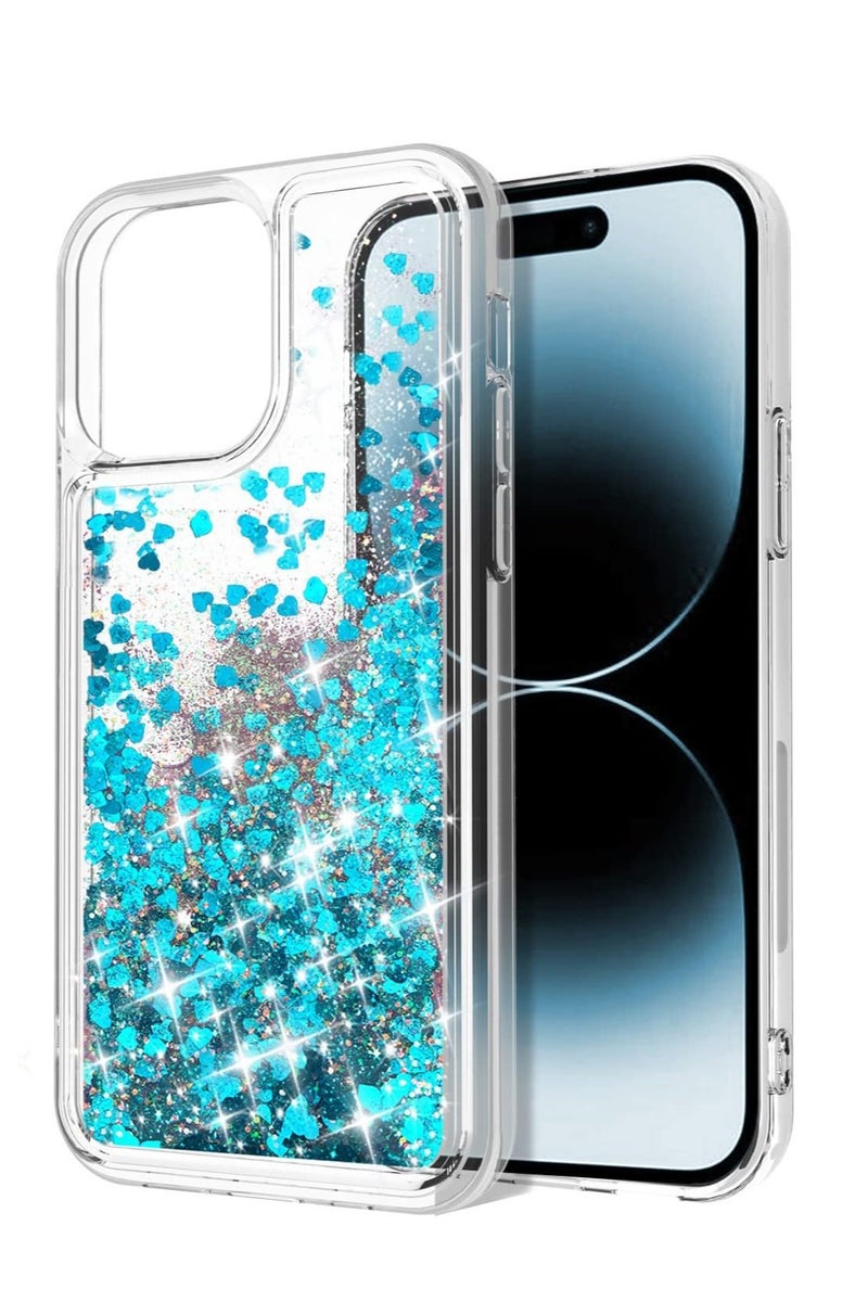 كايس كلوب جراب iPhone 16 Pro اللامع - غطاء مقاوم للصدمات براق عائم سائل مع بريق قلب أزرق للفتيات والنساء - جراب TPU شفاف رفيع - Image 3