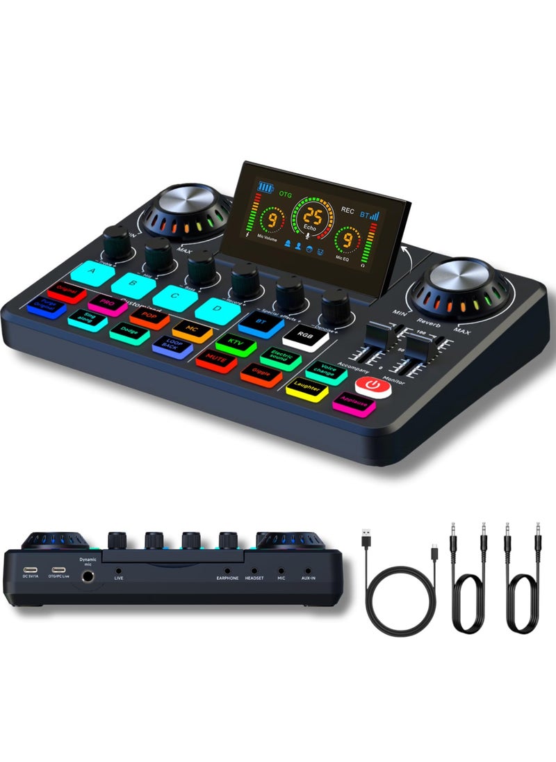 Sunbmebge Audio Mixer, Live Sound Card with DJ Mixer Effects & Voice Changer, Denoise, One Click Mute, Sound Board with RGB, Bluetooth, Music Recording Equipment, Ideal for Streaming/Podcasting/Gaming  - Image 1