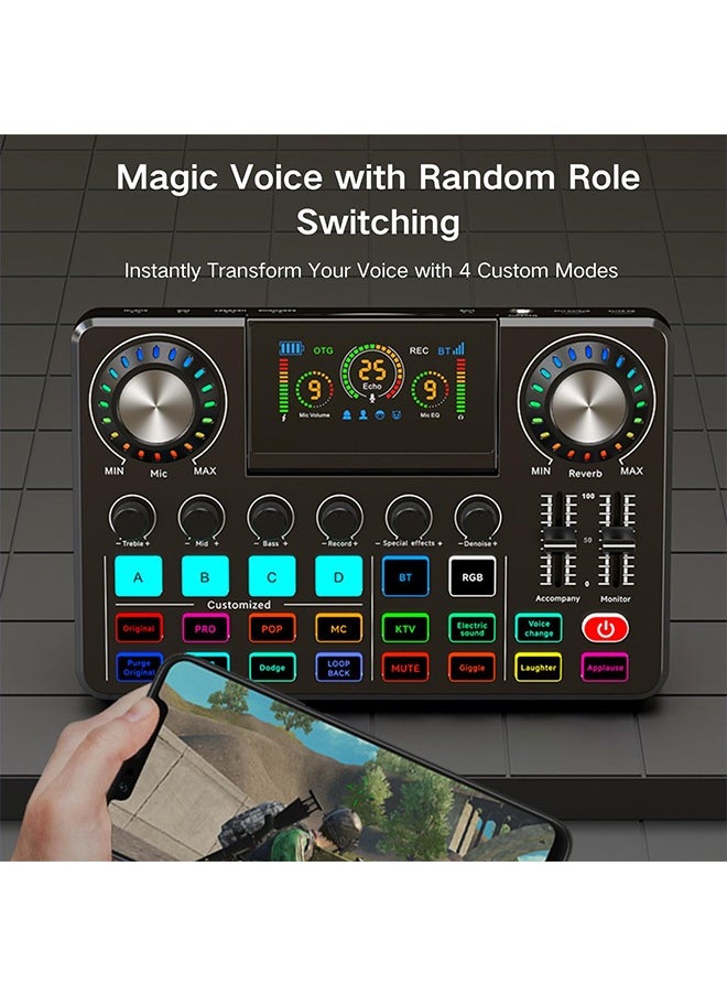 Sunbmebge Audio Mixer, Live Sound Card with DJ Mixer Effects & Voice Changer, Denoise, One Click Mute, Sound Board with RGB, Bluetooth, Music Recording Equipment, Ideal for Streaming/Podcasting/Gaming  - Image 4