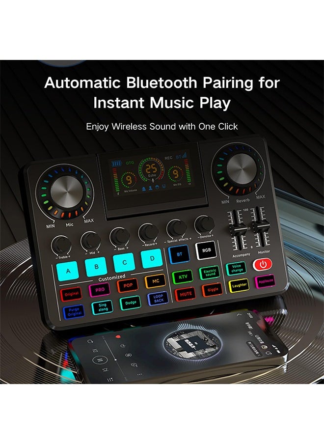 Sunbmebge Audio Mixer, Live Sound Card with DJ Mixer Effects & Voice Changer, Denoise, One Click Mute, Sound Board with RGB, Bluetooth, Music Recording Equipment, Ideal for Streaming/Podcasting/Gaming  - Image 3