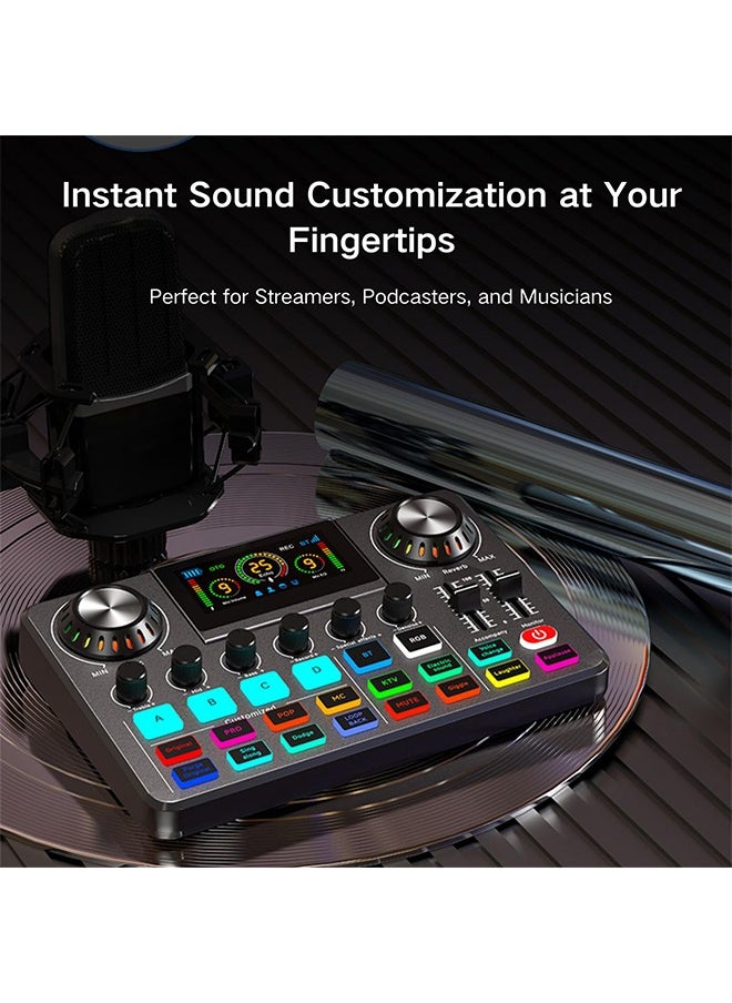 Audio Mixer, Live Sound Card with DJ Mixer Effects & Voice Changer, Denoise, One Click Mute, Sound Board with RGB, Bluetooth, Music Recording Equipment, Ideal for Streaming/Podcasting/Gaming