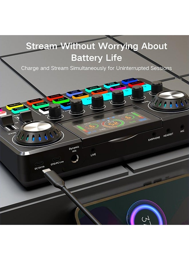 Audio Mixer, Live Sound Card with DJ Mixer Effects & Voice Changer, Denoise, One Click Mute, Sound Board with RGB, Bluetooth, Music Recording Equipment, Ideal for Streaming/Podcasting/Gaming