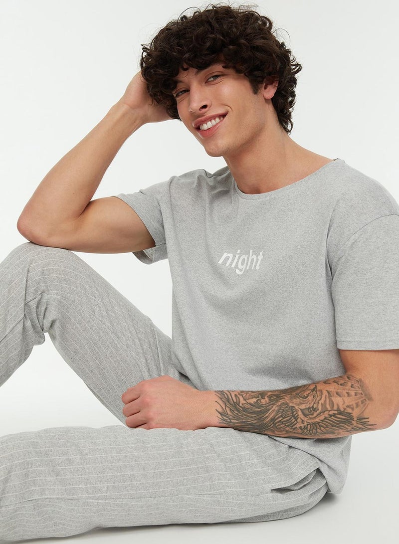 trendyol Grey Printed Regular Fit Knitted Pajama Set - Image 2