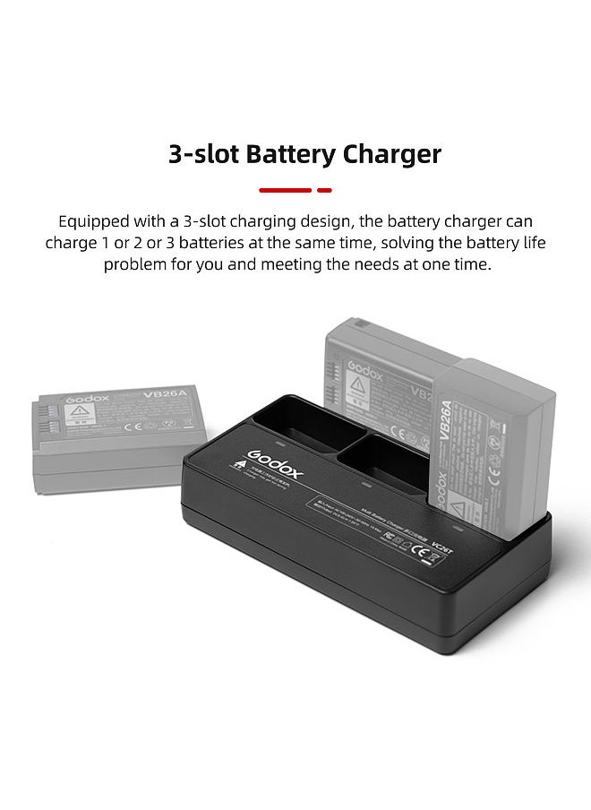 Godox - VC26T 3-slot Battery Charger for V1/ V860III Series Flash Speedlite Batteries VB26A/VB26B/VB30 - Image 1