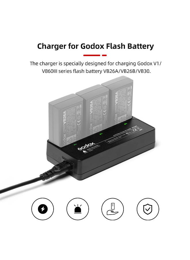Godox - VC26T 3-slot Battery Charger for V1/ V860III Series Flash Speedlite Batteries VB26A/VB26B/VB30 - Image 1