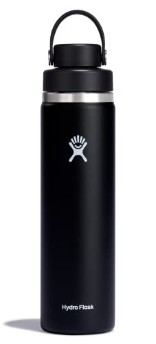 Hydro Flask زجاجة ماء هايدرو فلاسک - فولاذ مقاوم للصدأ معزول - غطاء فليكس تشوق واسع الفم، غير قابل للتسرب، محكم في 24 أونصة باللون الأسود - Image 1