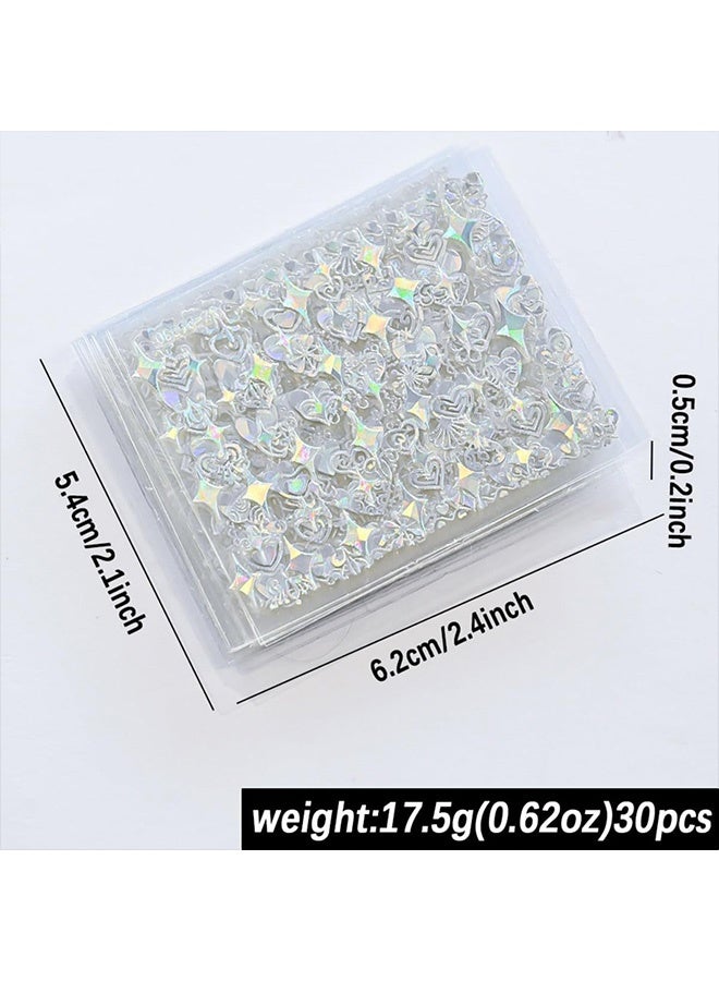GD 30 Sheets White Flower Plaid Star Heart Line Nail Stickers 3D Self-Adhesive Laser Glossy Nail Decals for DIY Nails Art Decorations - Image 2