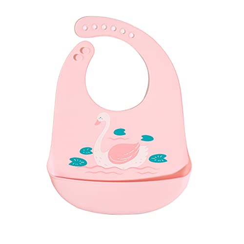 GUCHIGU Silicone Baby Bibs Easily Wipe Clean - Comfortable Soft Super Light Weight Waterproof 6 Loop Adjustable Feeding Bib for Babies Keeps Stains Off (1 Pc, Pink) - Image 1