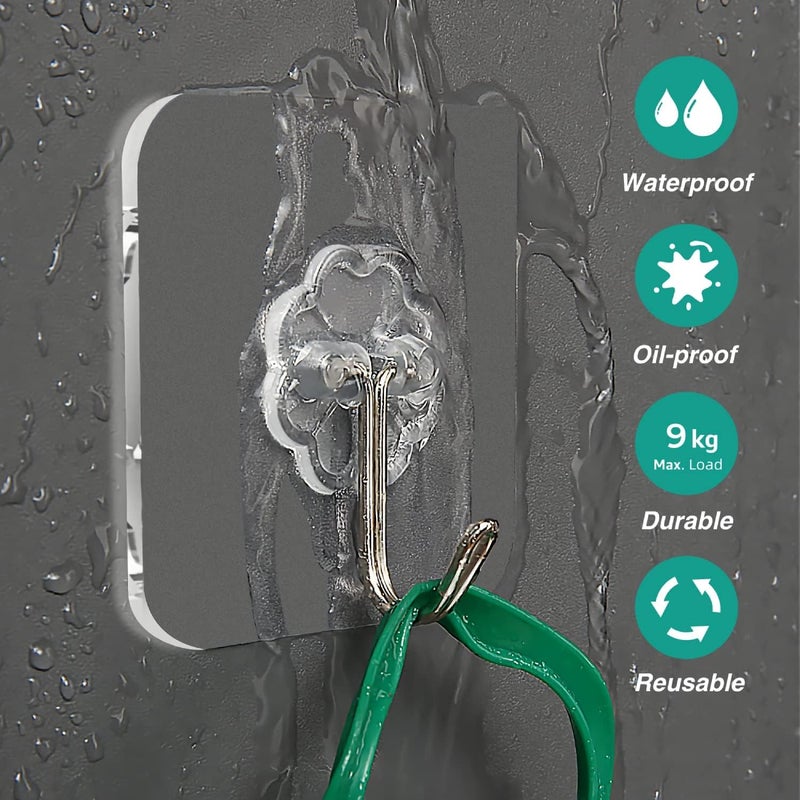 E Street SelfAdhesive Hooks 10 Transparent 10 with DoubleSided Adhesive Pads HeavyDuty NoDrill Wall Hooks for Kitchen Bathroom Strong Hangers for Coat Cloth Towel Keys Pack of 20 - Image 2
