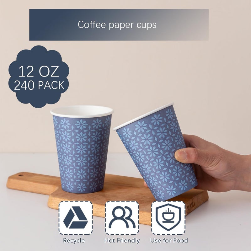 Clawsoff 240 Pack 12 oz Disposable Paper Cups, Hot/Cold Beverage Paper Drinking Cups, Navy Floral Paper Coffee Cups 12 oz for Home-use, Office, Restaurant and Events - Image 4