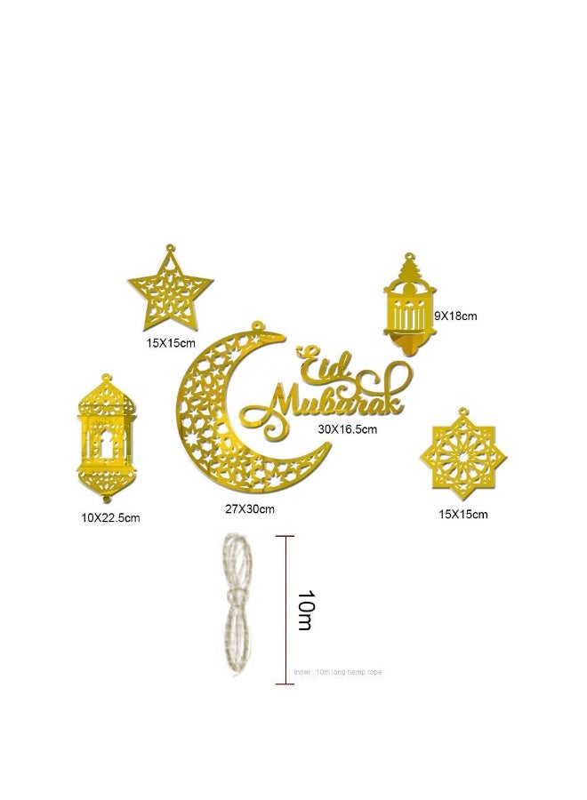 NIBEMINENT 6pcs Ramadan Ornaments, Acrylic Ramadan Kareem Decoration Eid Mubarak Pendant Wind Light Moon Star Shaped Ramadan Decor for Hanging on Walls Windows Trees - Image 4