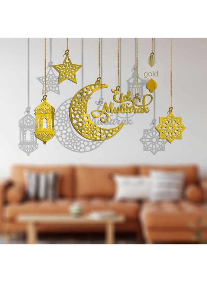 NIBEMINENT 6pcs Ramadan Ornaments, Acrylic Ramadan Kareem Decoration Eid Mubarak Pendant Wind Light Moon Star Shaped Ramadan Decor for Hanging on Walls Windows Trees - Image 3