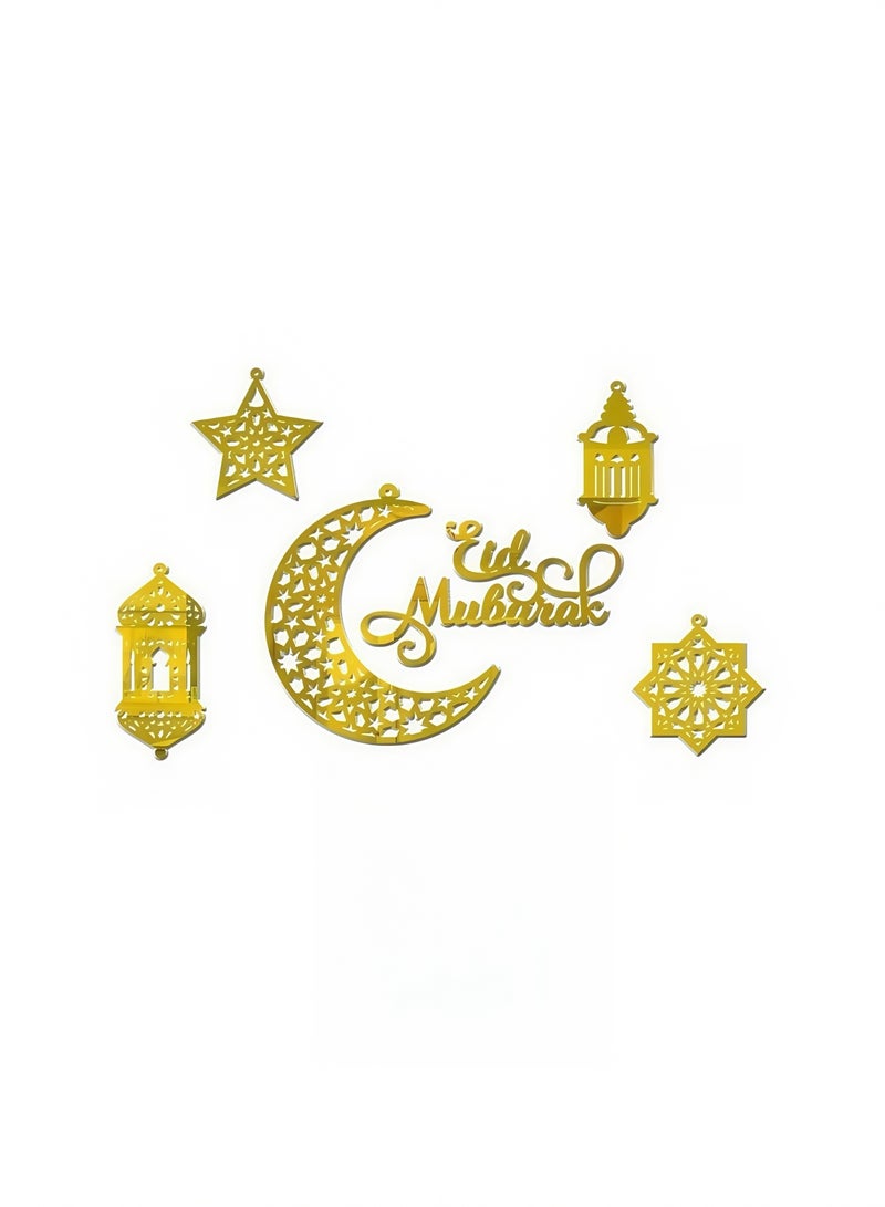 NIBEMINENT 6pcs Ramadan Ornaments, Acrylic Ramadan Kareem Decoration Eid Mubarak Pendant Wind Light Moon Star Shaped Ramadan Decor for Hanging on Walls Windows Trees - Image 1