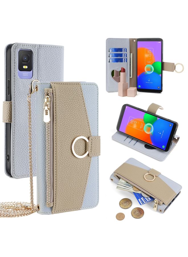 Case Cover For TCL 403 Crossbody Litchi Texture Leather Phone Case Blue