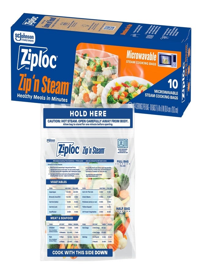 Ziploc Zip 'n Steam Food Storage Cartons for Meal Prep, Healthy Meals in Minutes, Microwave Safe, 10 Count - Image 1