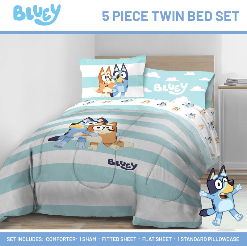 Jay Franco Bluey & Bingo 5 Piece Twin Size Bed Set - Includes Comforter & Sheet Set - Super Soft Kids Bedding Fade Resistant Microfiber (Official Bluey Product) - Image 2