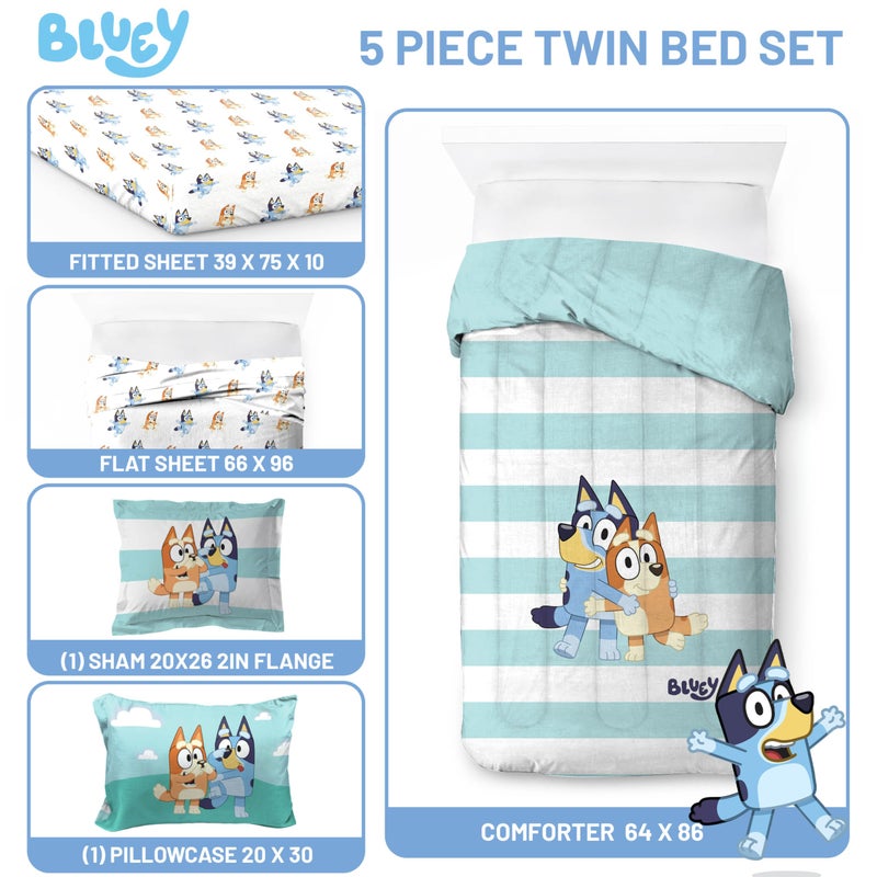 Jay Franco Bluey & Bingo 5 Piece Twin Size Bed Set - Includes Comforter & Sheet Set - Super Soft Kids Bedding Fade Resistant Microfiber (Official Bluey Product) - Image 3