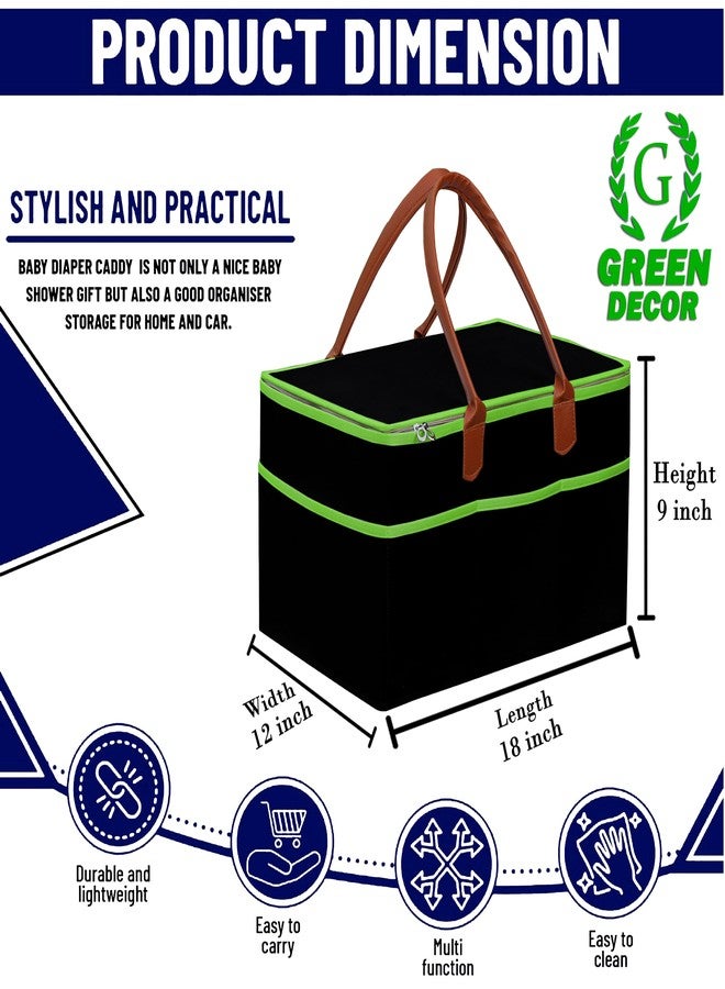 GREEN DECOR-Non Woven Fabric Diaper Caddy Bag with Handles & Zip Lock for Smart Mothers Baby Diaper Caddy Wipes Felt Storage Organizers,Foldable & Portable(Black&Tan&Parrot-18X12X9 Inch) - Image 2