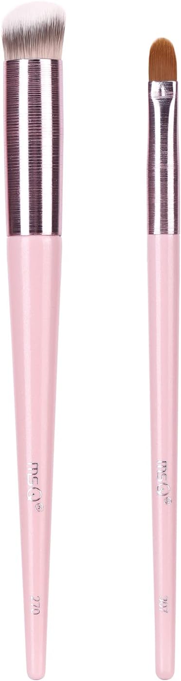 MSQ 2PCS Foundation Concealer Brush Eye Mini Angled Flat Top Kabuki Nose Contour Brush Liquid Blending Mineral Powder Makeup Tools