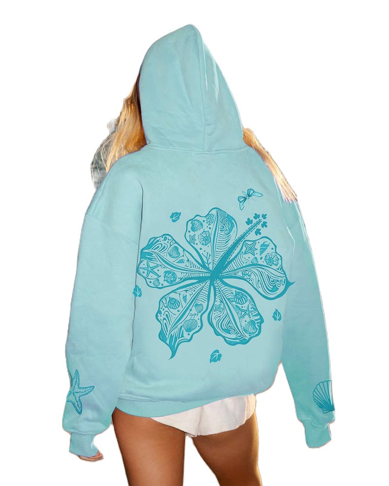 Yojeasrio Oversized Graphic Hoodie for Teens Girl Y2K Ocean Floral Embroidered Preppy Hoody Sweatshirt Cute Aesthetic Sweater - Image 1