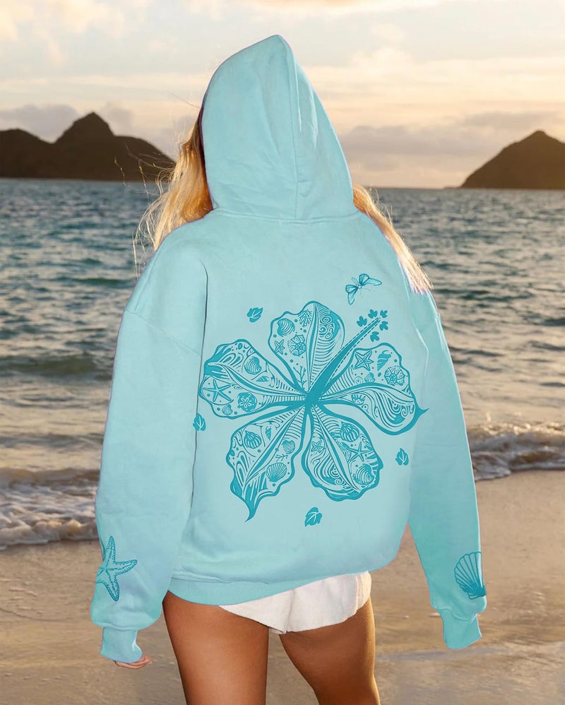 Yojeasrio Oversized Graphic Hoodie for Teens Girl Y2K Ocean Floral Embroidered Preppy Hoody Sweatshirt Cute Aesthetic Sweater - Image 2