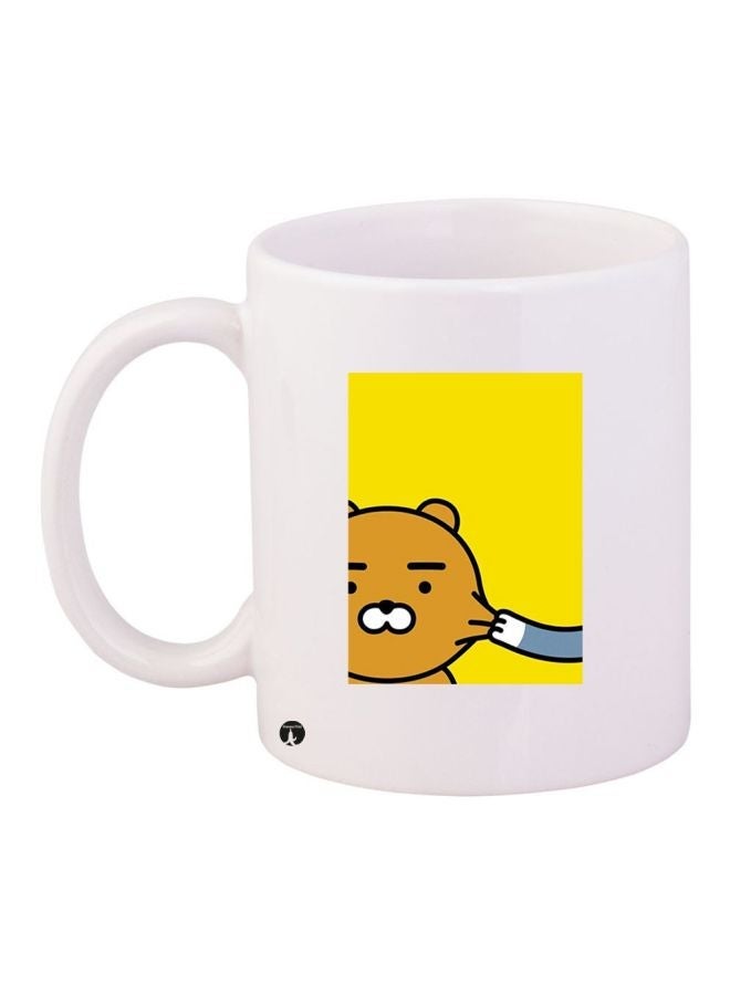 RYN Cartoon Printed Coffee Mug White/Yellow/Brown 11ounce