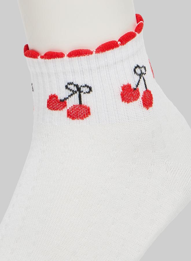 Styli White Cherry Embroidery Ankle Socks - Image 2
