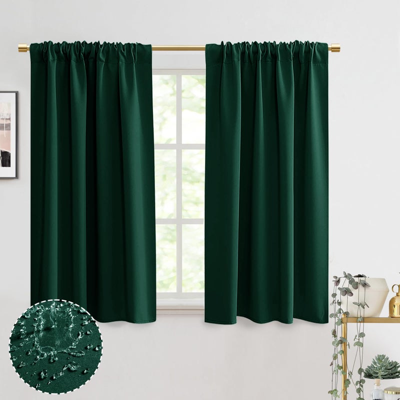PANELSBURG Dark Forest Green Blackout Window Curtains Drapes 48 Inch Length for Bathroom WindowEmerald Green Bathroom DecorSet of 2 Panels