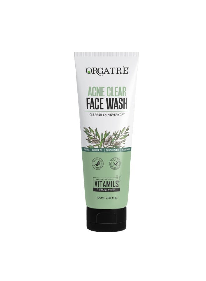 Orgatre Acne Clear Face Wash with Tea Tree, 2% Salicylic Acid & Niacinamide | Anti-Acne & Pore-Cleansing Formula for Clearer Skin | 100ml - Image 1