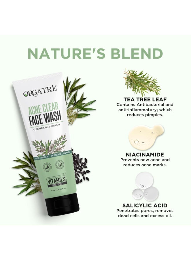 Orgatre Acne Clear Face Wash with Tea Tree, 2% Salicylic Acid & Niacinamide | Anti-Acne & Pore-Cleansing Formula for Clearer Skin | 100ml - Image 3