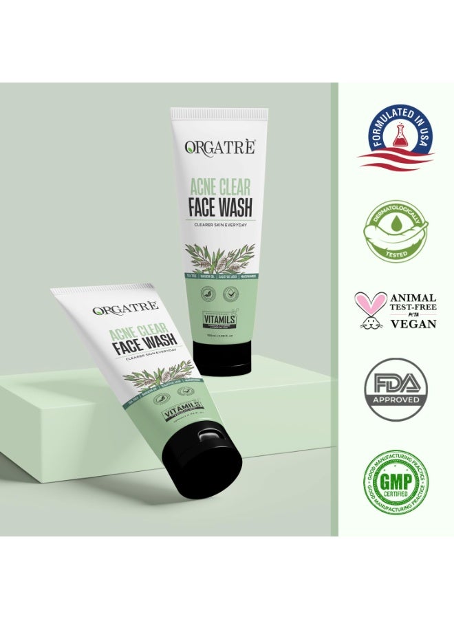 Orgatre Acne Clear Face Wash with Tea Tree, 2% Salicylic Acid & Niacinamide | Anti-Acne & Pore-Cleansing Formula for Clearer Skin | 100ml - Image 5