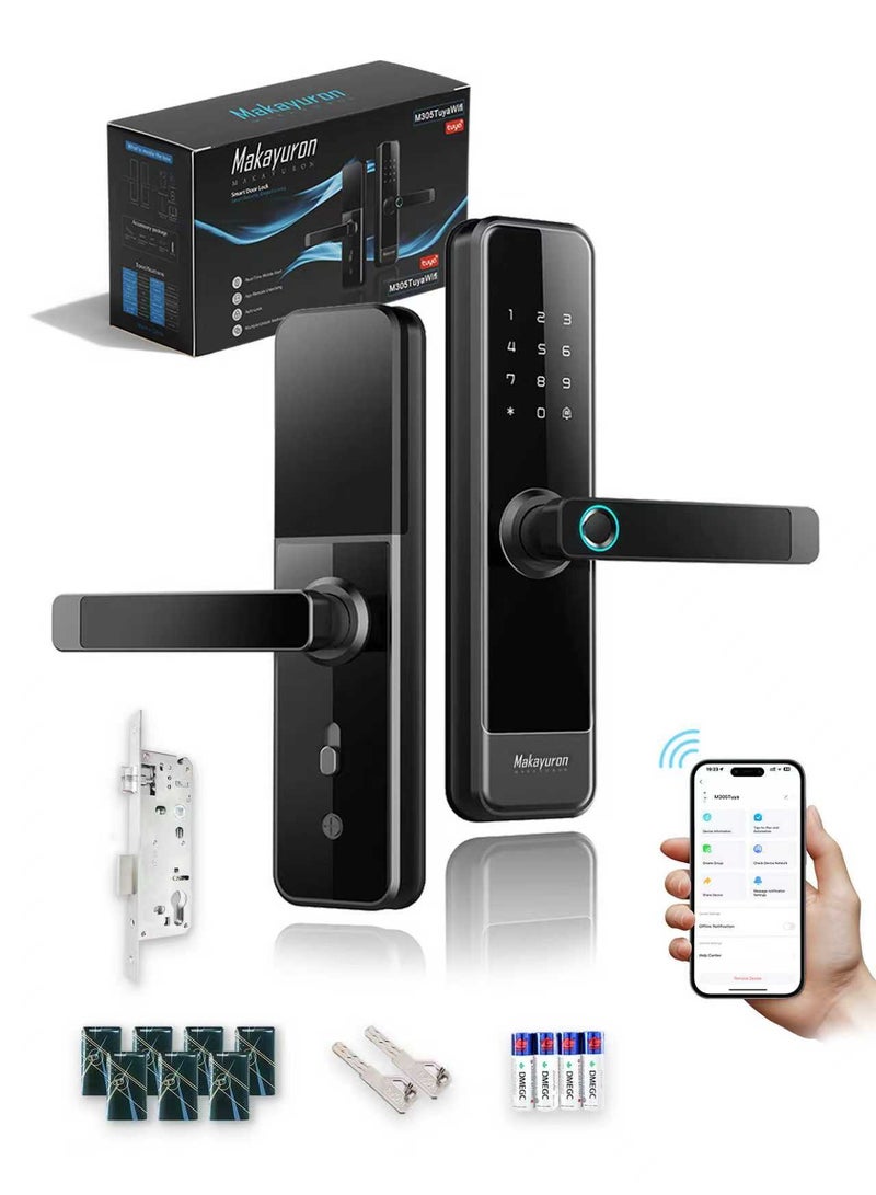 Makayuron Tuya-WiFi Smart Door Lock with 4585 Mortise – 5-in-1 Unlocking: Fingerprint, Passcode, 7*Cards, Tuya WiFi App, Mechanical Key – Remote Access & Real-Time Monitoring - Image 1