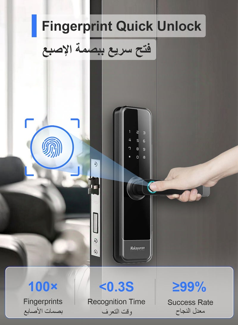 Makayuron Tuya-WiFi Smart Door Lock with 4585 Mortise – 5-in-1 Unlocking: Fingerprint, Passcode, 7*Cards, Tuya WiFi App, Mechanical Key – Remote Access & Real-Time Monitoring - Image 3