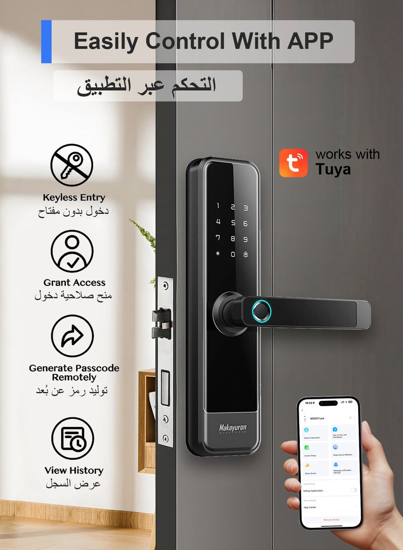 Makayuron Tuya-WiFi Smart Door Lock with 4585 Mortise – 5-in-1 Unlocking: Fingerprint, Passcode, 7*Cards, Tuya WiFi App, Mechanical Key – Remote Access & Real-Time Monitoring - Image 5