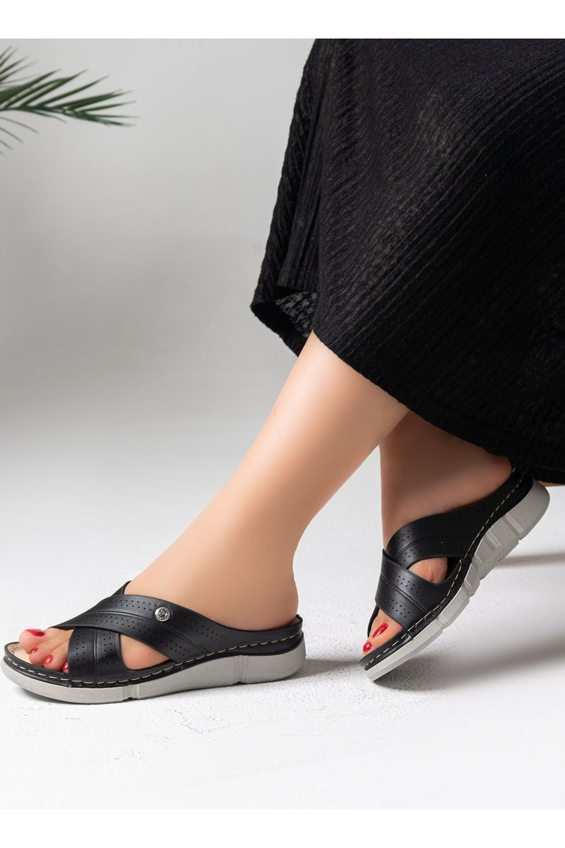 Slipper Medical Heel Flat Leather SL-198 - Black