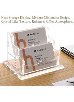 SYOSI Acrylic Business Card Holder for Desk Business, Business Card Stand Business Card Display Holder, Clear Plastic Business Card Holder Display Office, Holds 100 Cards (2 Tier, 2 Slots)  - Image 2