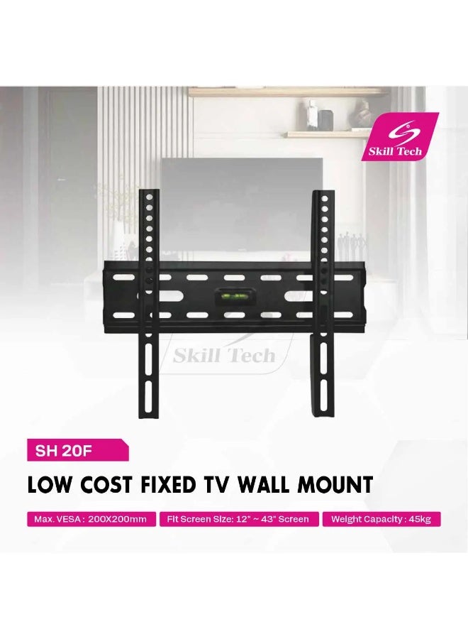 Skilltech SH 20F Ultra-Slim Fixed TV Wall Mount Bracket for 12"-43" Screens | Near-Flush 28mm Profile | Max VESA 200x200 | Heavy-Duty 45kg (99 lbs) Universal LED/Curved TV - Image 5