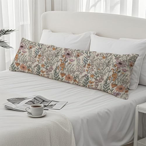 PIUD Vintage Boho Floral 20x54 Body Pillow Cover, Cottagecore Room Decor, Retro Rustic Cottagecore Flowers Aesthetic Decorative Long Body Pillow Cases for Bed Couch - Image 4