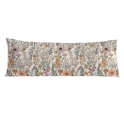 PIUD Vintage Boho Floral 20x54 Body Pillow Cover, Cottagecore Room Decor, Retro Rustic Cottagecore Flowers Aesthetic Decorative Long Body Pillow Cases for Bed Couch - Image 1