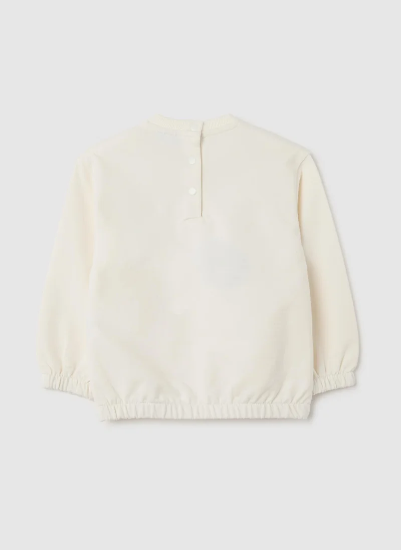 او في اس BABY GIRL SWEATSHIRT IN BEIGE STRETCH COTTON