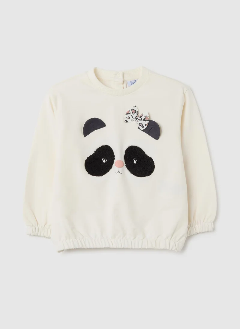 او في اس BABY GIRL SWEATSHIRT IN BEIGE STRETCH COTTON