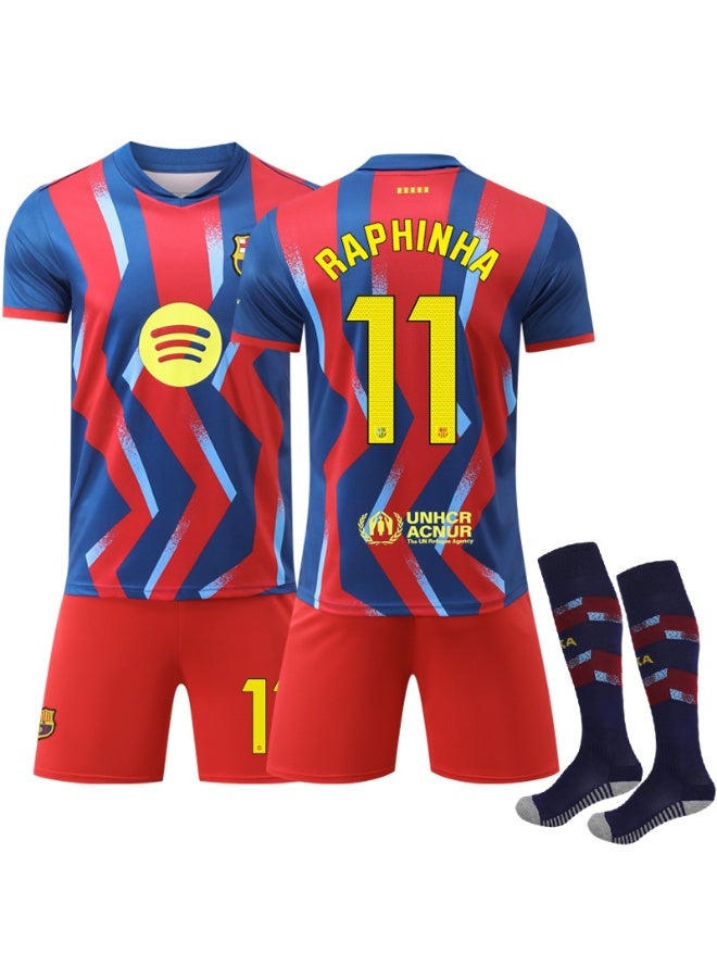 Barcelona 2025-2026 season Barcelona  #11 RAPHINHA football jersey shorts socks set children's size and adult size gifts for fans and friends - Image 1