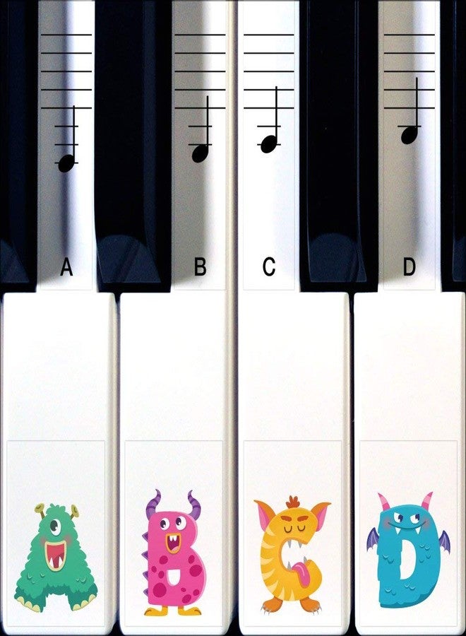 Crosby Monster Piano Stickers for Learning Piano or Keyboard - Transparent 88, 76, 61 & 49 Removable Key Set for Kids & Beginners - Image 1